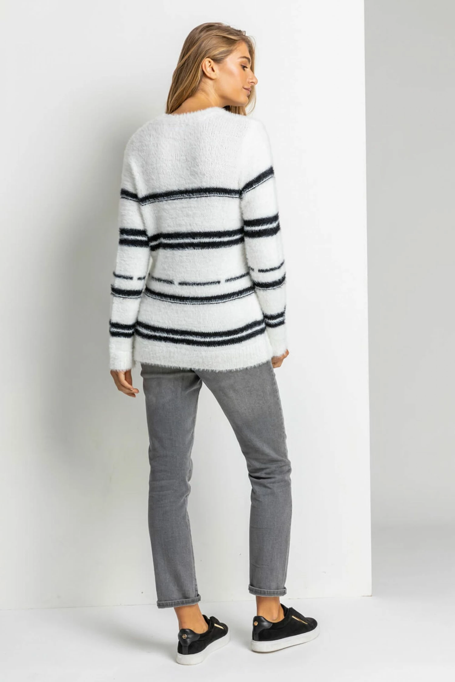 Roman White Fluffy Stripe Print Jumper 4 Roman White Fluffy Stripe Print Jumper - Image 2