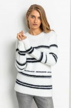 Roman White Fluffy Stripe Print Jumper 9 Roman White Fluffy Stripe Print Jumper -Roman Sales Shop unnamed file 9384