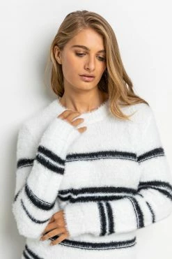 Roman White Fluffy Stripe Print Jumper 10 Roman White Fluffy Stripe Print Jumper -Roman Sales Shop unnamed file 9385