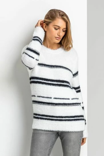 Roman White Fluffy Stripe Print Jumper 7 Roman White Fluffy Stripe Print Jumper - Image 5