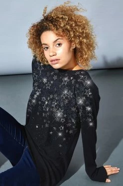 Roman Black Star Embellished Long Sleeve Jumper
