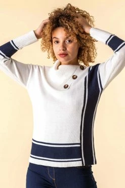 Roman Ivory Textured Knit Button Detail Stripe Jumper 10 Roman Ivory Textured Knit Button Detail Stripe Jumper -Roman Sales Shop unnamed file 9395