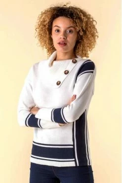 Roman Ivory Textured Knit Button Detail Stripe Jumper 11 Roman Ivory Textured Knit Button Detail Stripe Jumper -Roman Sales Shop unnamed file 9396