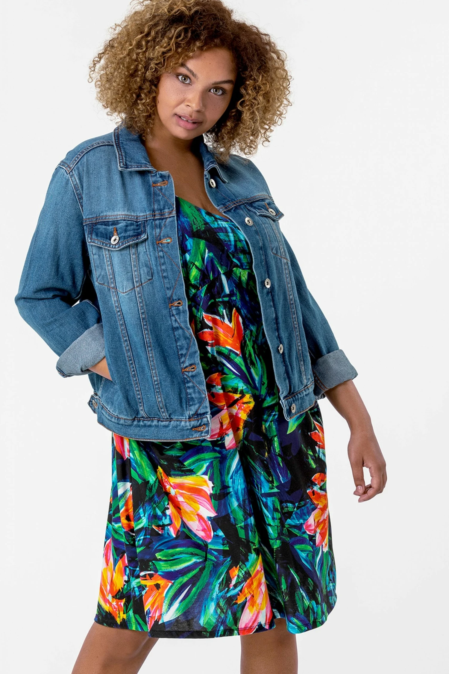 Roman Multi Curve Tropical Print Strappy Dress 6 Roman Multi Curve Tropical Print Strappy Dress - Image 4