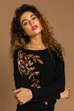 Roman Black Long Sleeve Sequin Leaf Jumper 11 Roman Black Long Sleeve Sequin Leaf Jumper -Roman Sales Shop unnamed file 9405