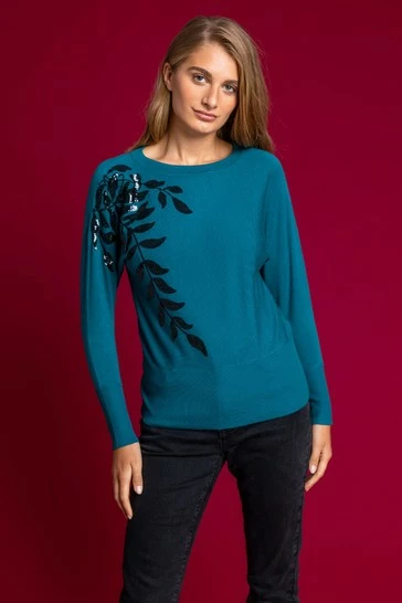 Roman Black Long Sleeve Sequin Leaf Jumper 8 Roman Black Long Sleeve Sequin Leaf Jumper - Image 6