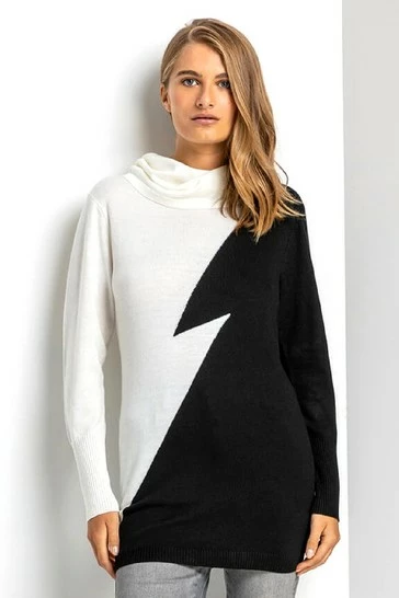 Roman Black Colour Block Longline Tunic Jumper 7 Roman Black Colour Block Longline Tunic Jumper - Image 5