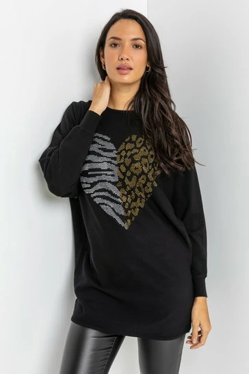 Roman Black Animal Embellished Heart Jumper 7 Roman Black Animal Embellished Heart Jumper - Image 5