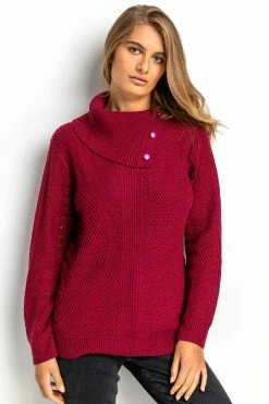 Roman Red Pointelle Sleeve Cowl Neck Jumper -Roman Sales Shop unnamed file 9428