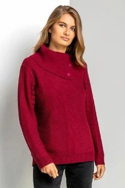 Roman Red Pointelle Sleeve Cowl Neck Jumper -Roman Sales Shop unnamed file 9430