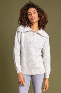 Roman White Zip Collar Jumper