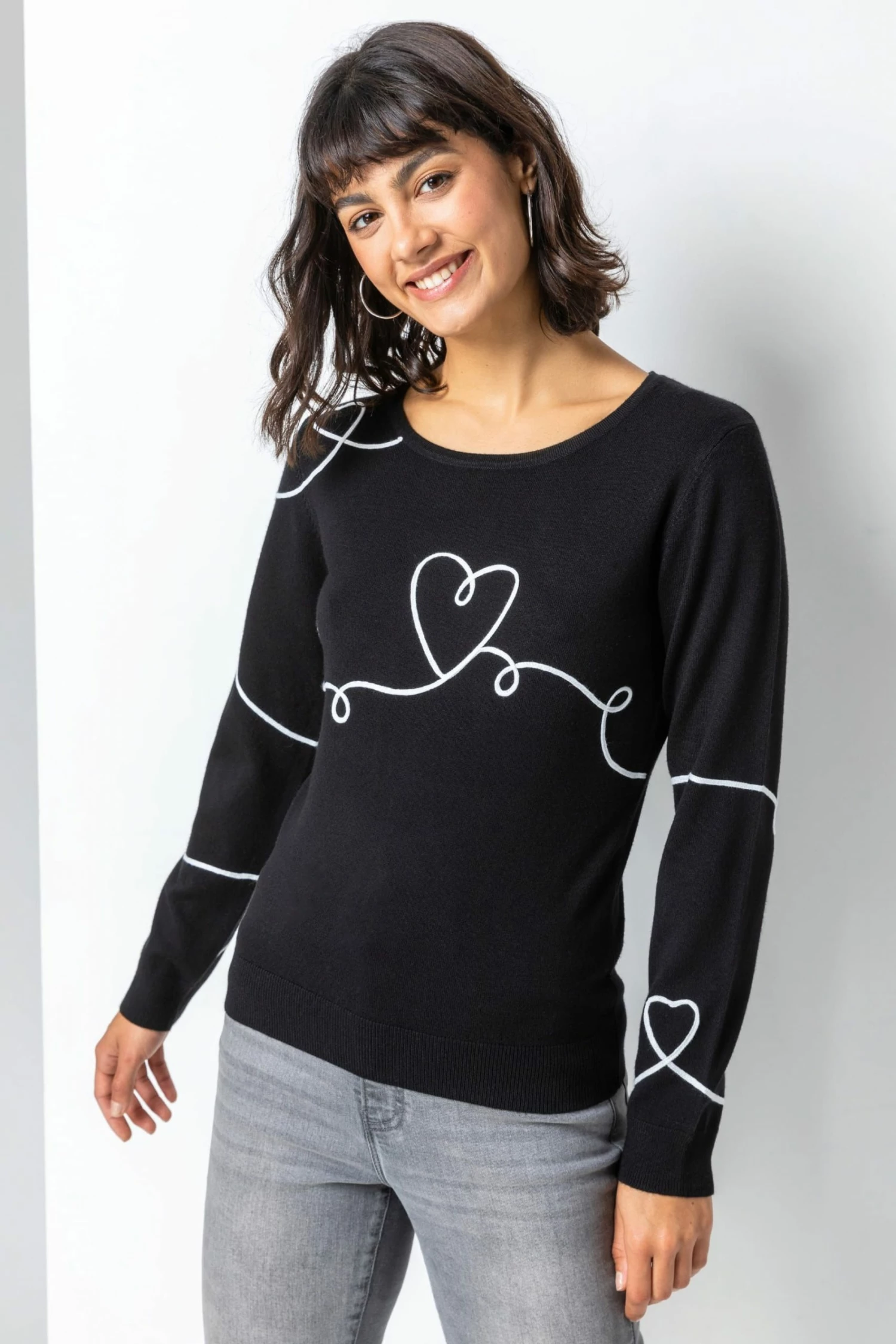 Roman Black Tape Heart Print Jumper 3 Roman Black Tape Heart Print Jumper