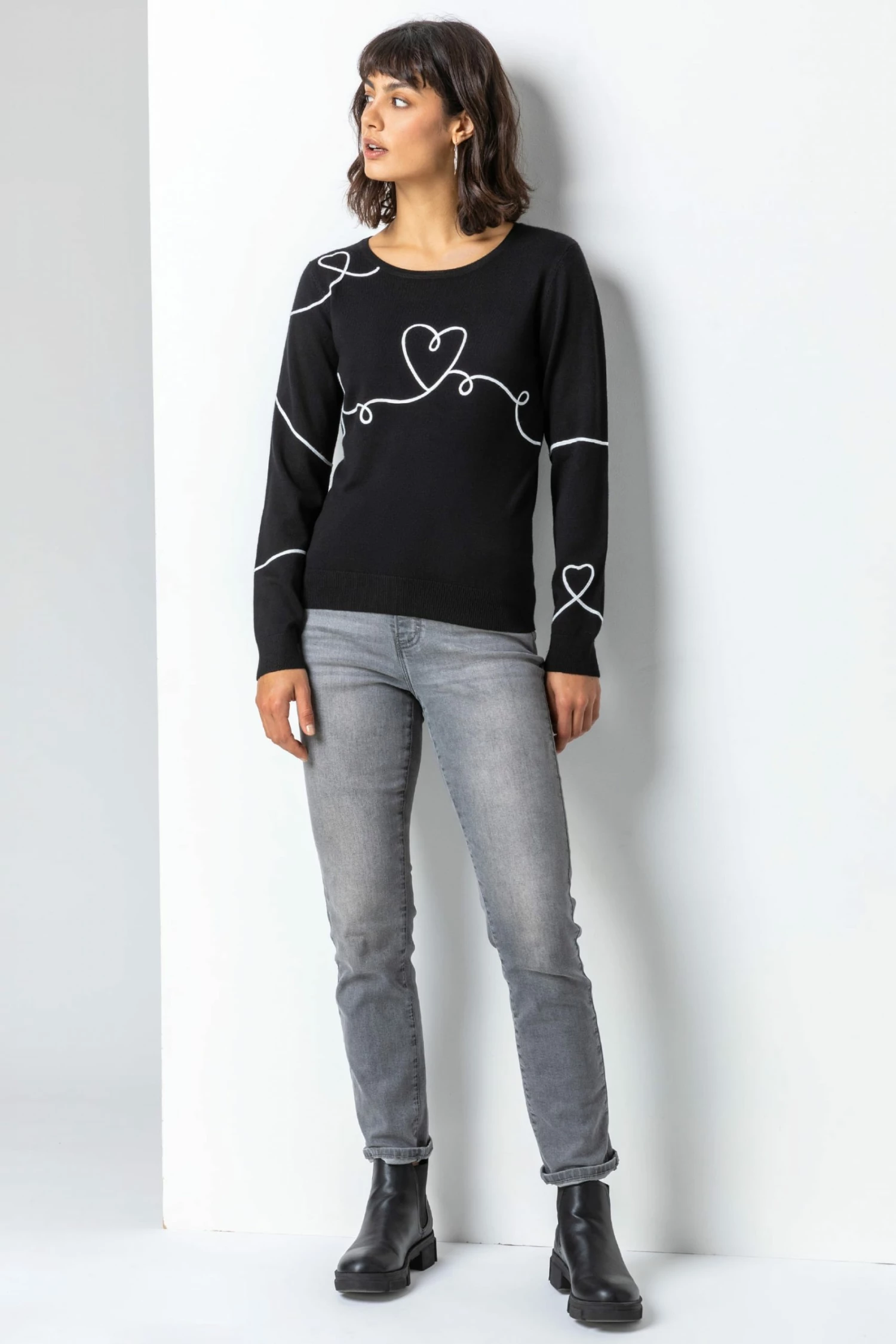 Roman Black Tape Heart Print Jumper 4 Roman Black Tape Heart Print Jumper - Image 2