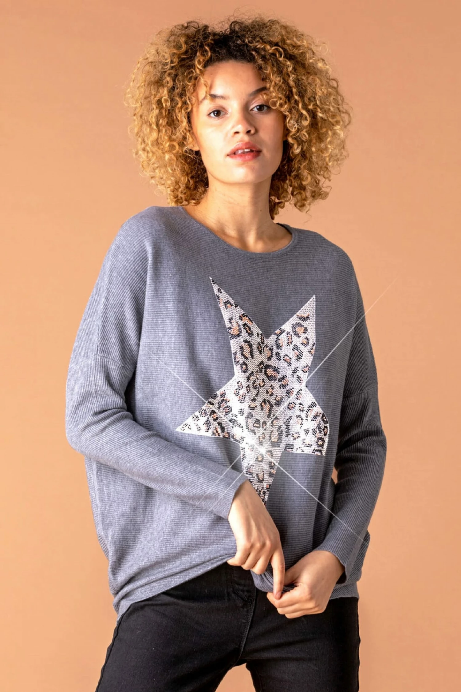 Roman Grey Animal Print Sparkle Star Jumper 3 Roman Grey Animal Print Sparkle Star Jumper