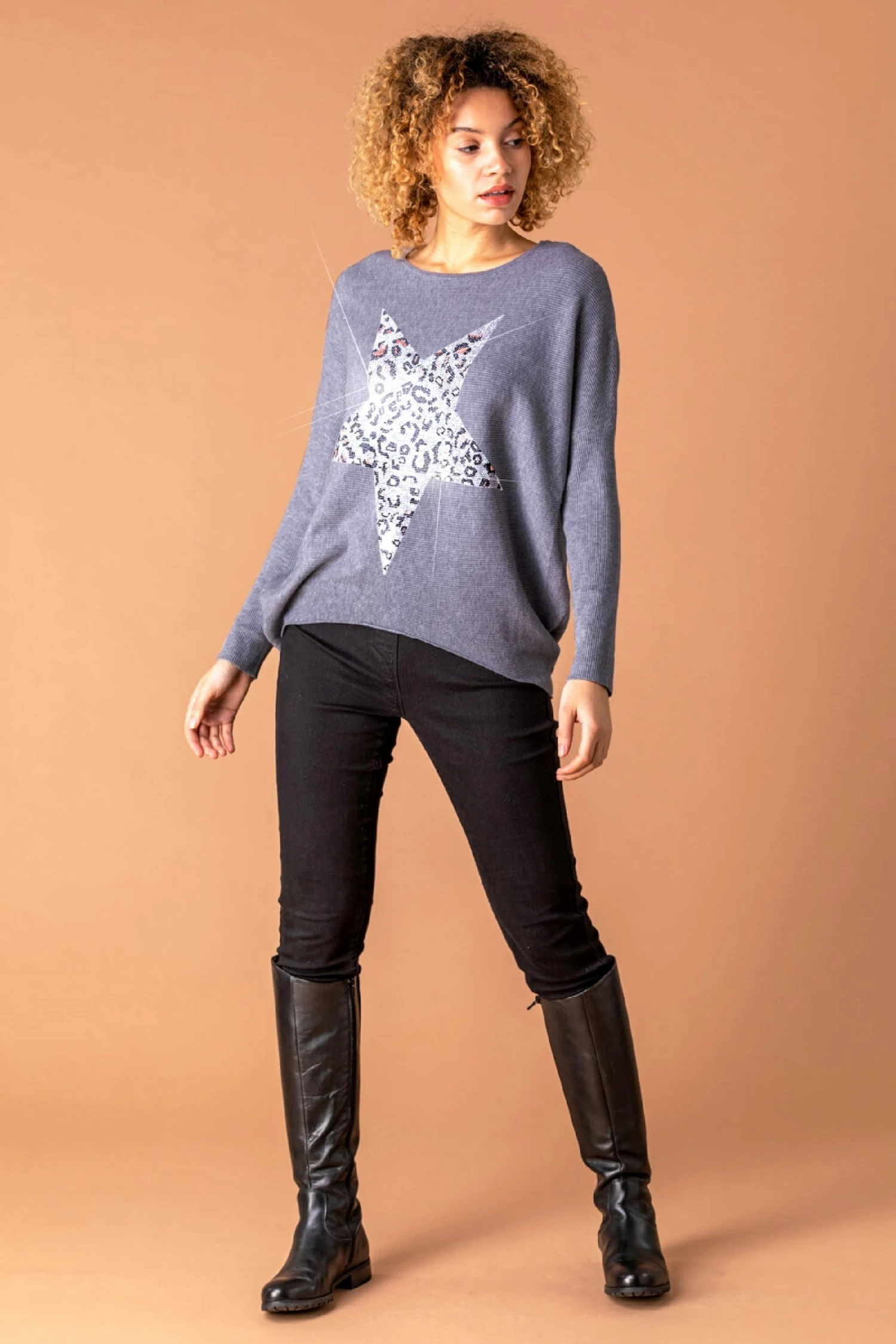 Roman Grey Animal Print Sparkle Star Jumper 4 Roman Grey Animal Print Sparkle Star Jumper - Image 2