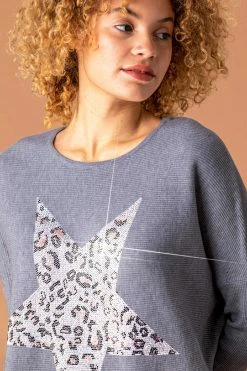 Roman Grey Animal Print Sparkle Star Jumper 10 Roman Grey Animal Print Sparkle Star Jumper -Roman Sales Shop unnamed file 9445