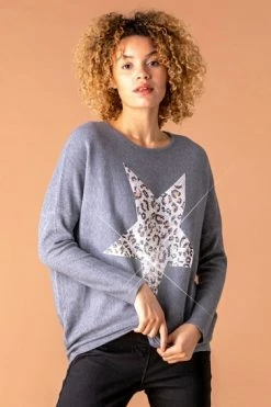 Roman Grey Animal Print Sparkle Star Jumper 11 Roman Grey Animal Print Sparkle Star Jumper -Roman Sales Shop unnamed file 9446