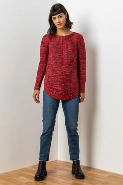 Roman Red Curved Hem Stitch Detail Jumper