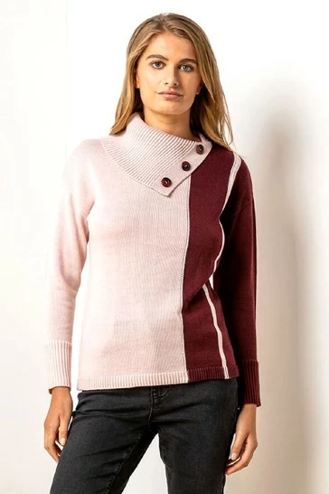 Roman White Colourblock Cowl Neck Button Jumper 8 Roman White Colourblock Cowl Neck Button Jumper - Image 6