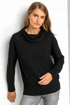 Roman Black Textured Cowl Neck Jumper