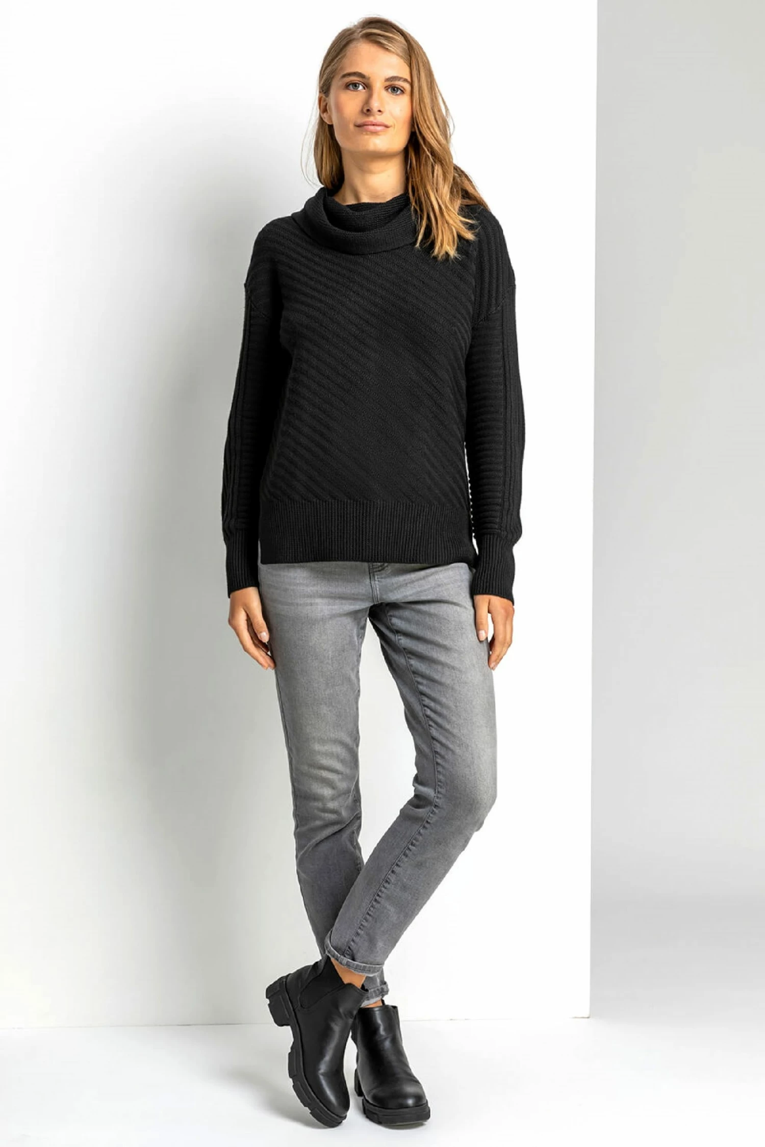 Roman Black Textured Cowl Neck Jumper 5 Roman Black Textured Cowl Neck Jumper - Image 3