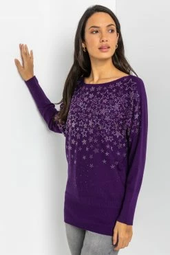 Roman Purple Star Embellished Long Sleeve Jumper