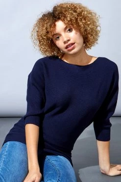 Roman Midnight Blue Ribbed Batwing Jumper -Roman Sales Shop unnamed file 9506