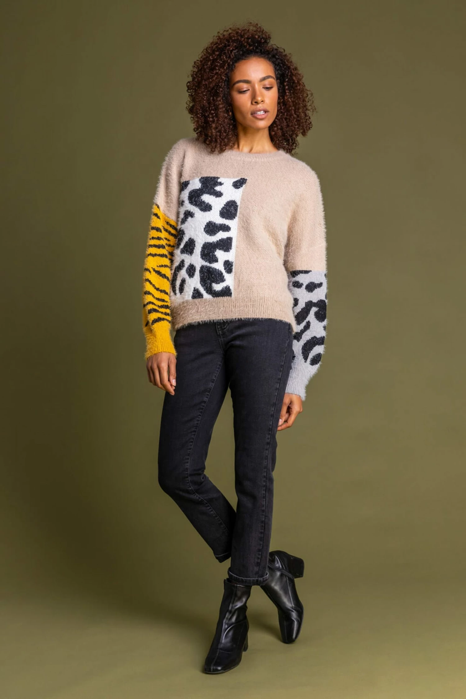 Roman Cream Colour Block Animal Print Jumper 4 Roman Cream Colour Block Animal Print Jumper - Image 2