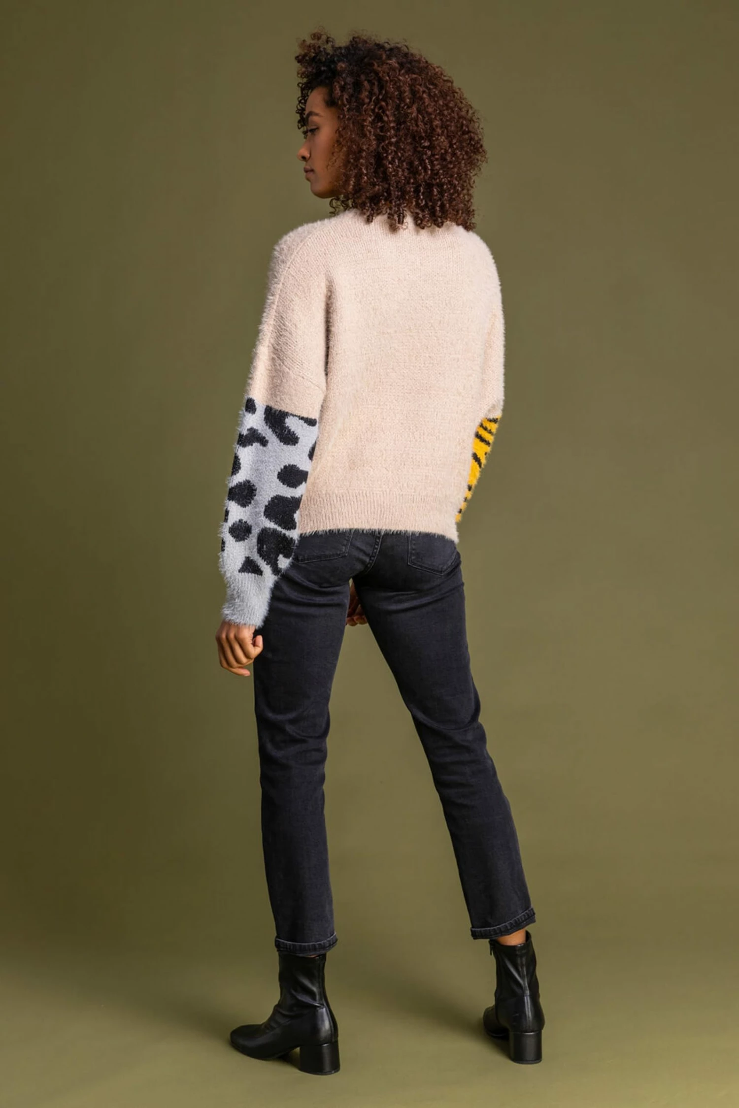 Roman Cream Colour Block Animal Print Jumper 5 Roman Cream Colour Block Animal Print Jumper - Image 3