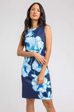 Roman Blue Bold Floral Print Scuba Shift Dress -Roman Sales Shop unnamed file 952