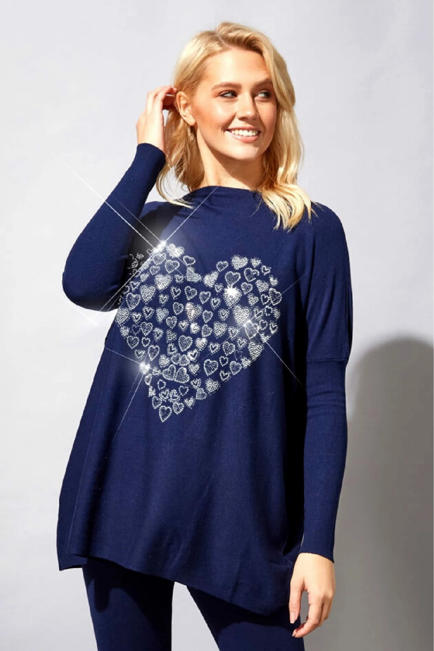 Roman Blue Heart Embellished Tunic Lounge Jumper 3 Roman Blue Heart Embellished Tunic Lounge Jumper