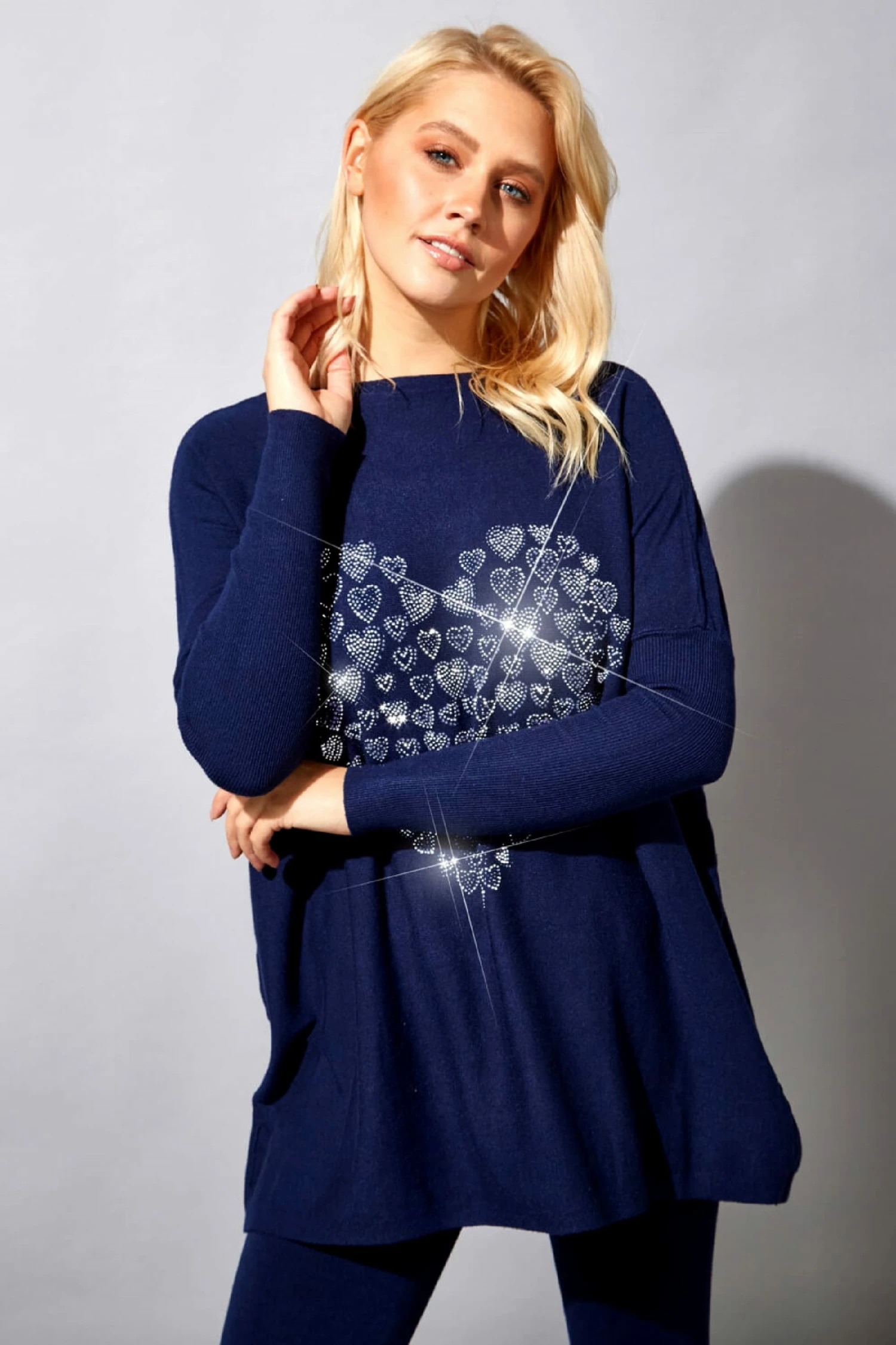 Roman Blue Heart Embellished Tunic Lounge Jumper 6 Roman Blue Heart Embellished Tunic Lounge Jumper - Image 4