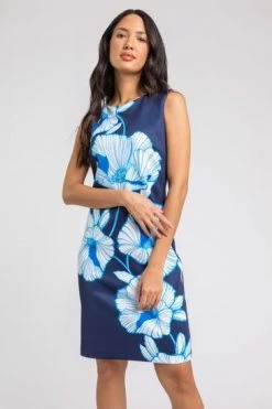 Roman Blue Bold Floral Print Scuba Shift Dress -Roman Sales Shop unnamed file 953