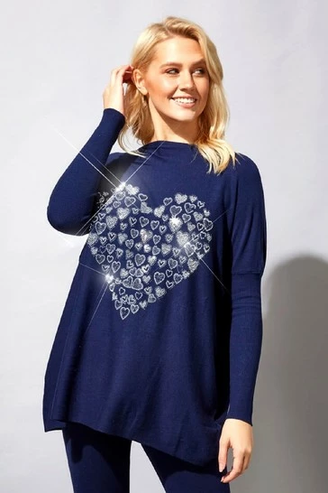 Roman Blue Heart Embellished Tunic Lounge Jumper 8 Roman Blue Heart Embellished Tunic Lounge Jumper - Image 6