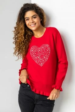 Roman Red Faux Pearl Embellished Heart Jumper