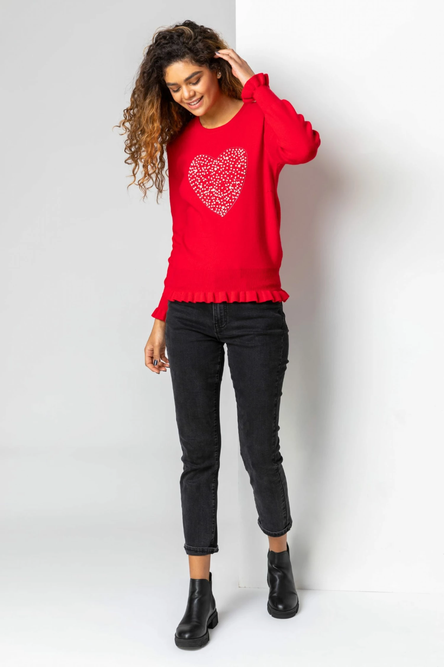 Roman Red Faux Pearl Embellished Heart Jumper 4 Roman Red Faux Pearl Embellished Heart Jumper - Image 2
