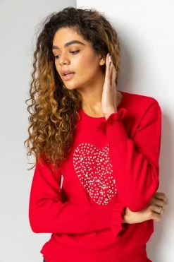 Roman Red Faux Pearl Embellished Heart Jumper 10 Roman Red Faux Pearl Embellished Heart Jumper -Roman Sales Shop unnamed file 9534