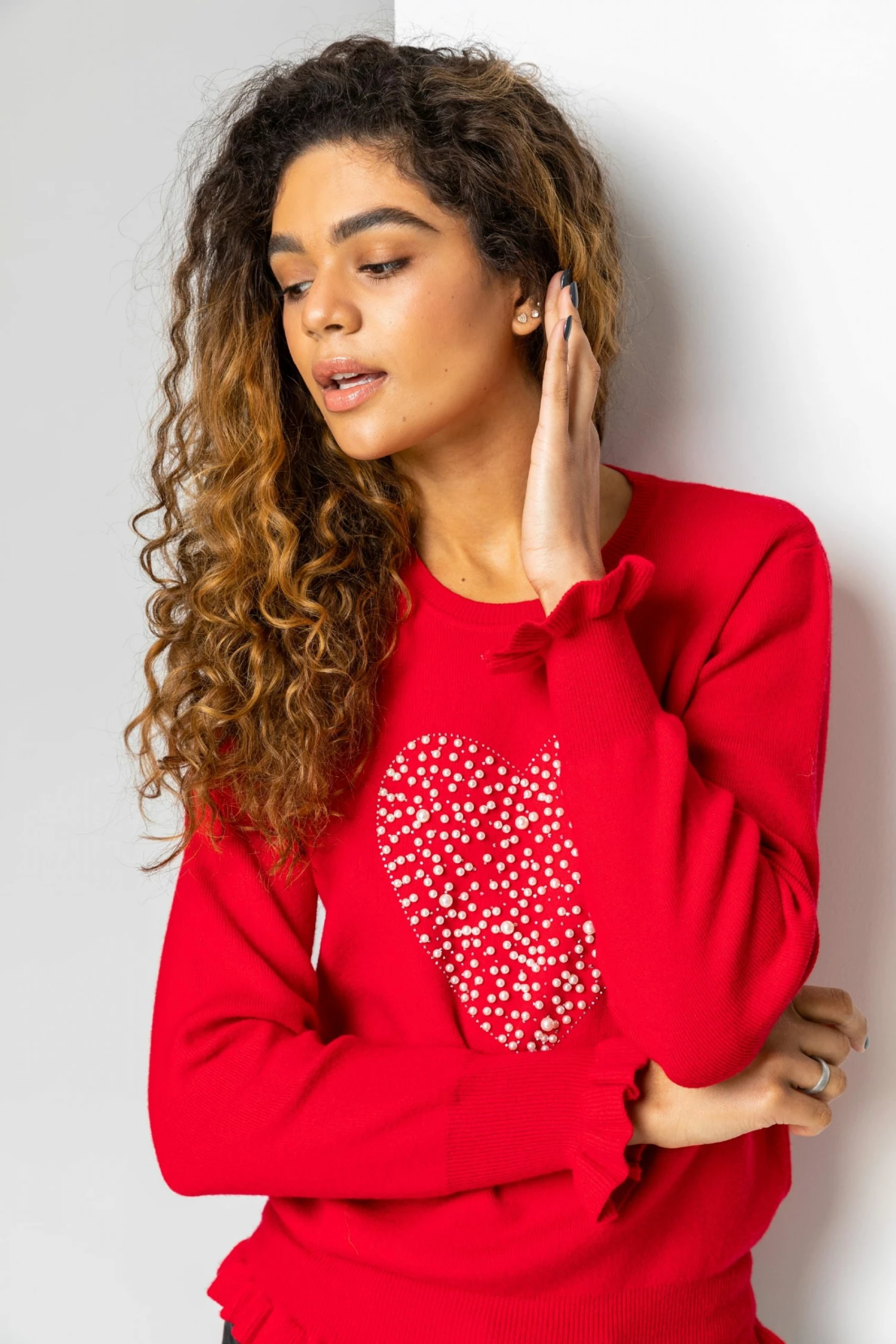 Roman Red Faux Pearl Embellished Heart Jumper 6 Roman Red Faux Pearl Embellished Heart Jumper - Image 4