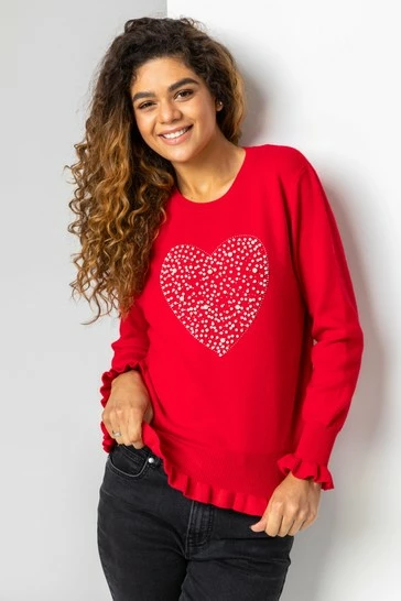 Roman Red Faux Pearl Embellished Heart Jumper 7 Roman Red Faux Pearl Embellished Heart Jumper - Image 5