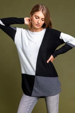 Roman Black Colour Block Crew Neck Jumper