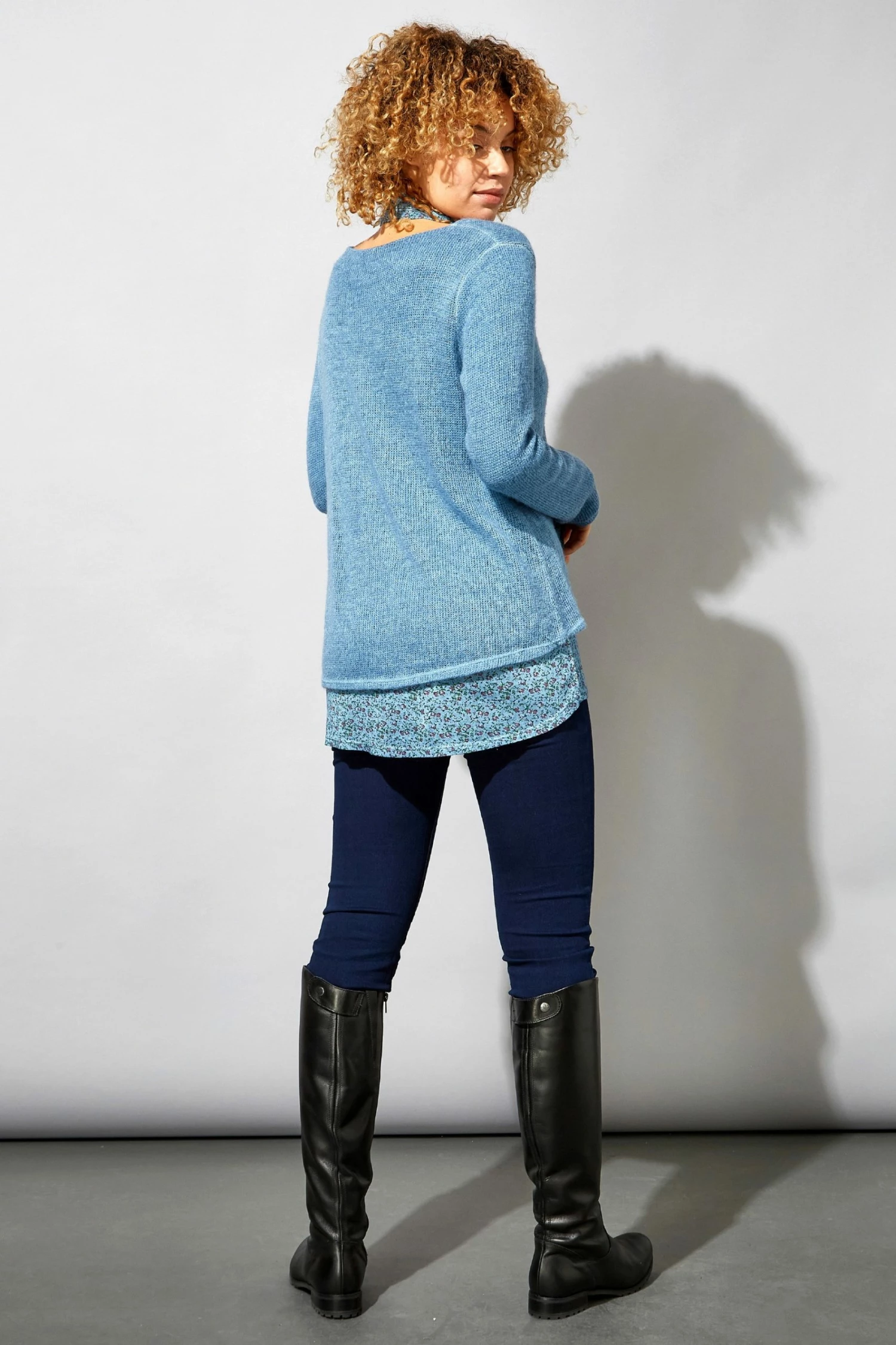 Roman Blue Overlay Knit Top And Floral Scarf 4 Roman Blue Overlay Knit Top And Floral Scarf - Image 2