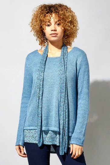 Roman Blue Overlay Knit Top And Floral Scarf 7 Roman Blue Overlay Knit Top And Floral Scarf - Image 5