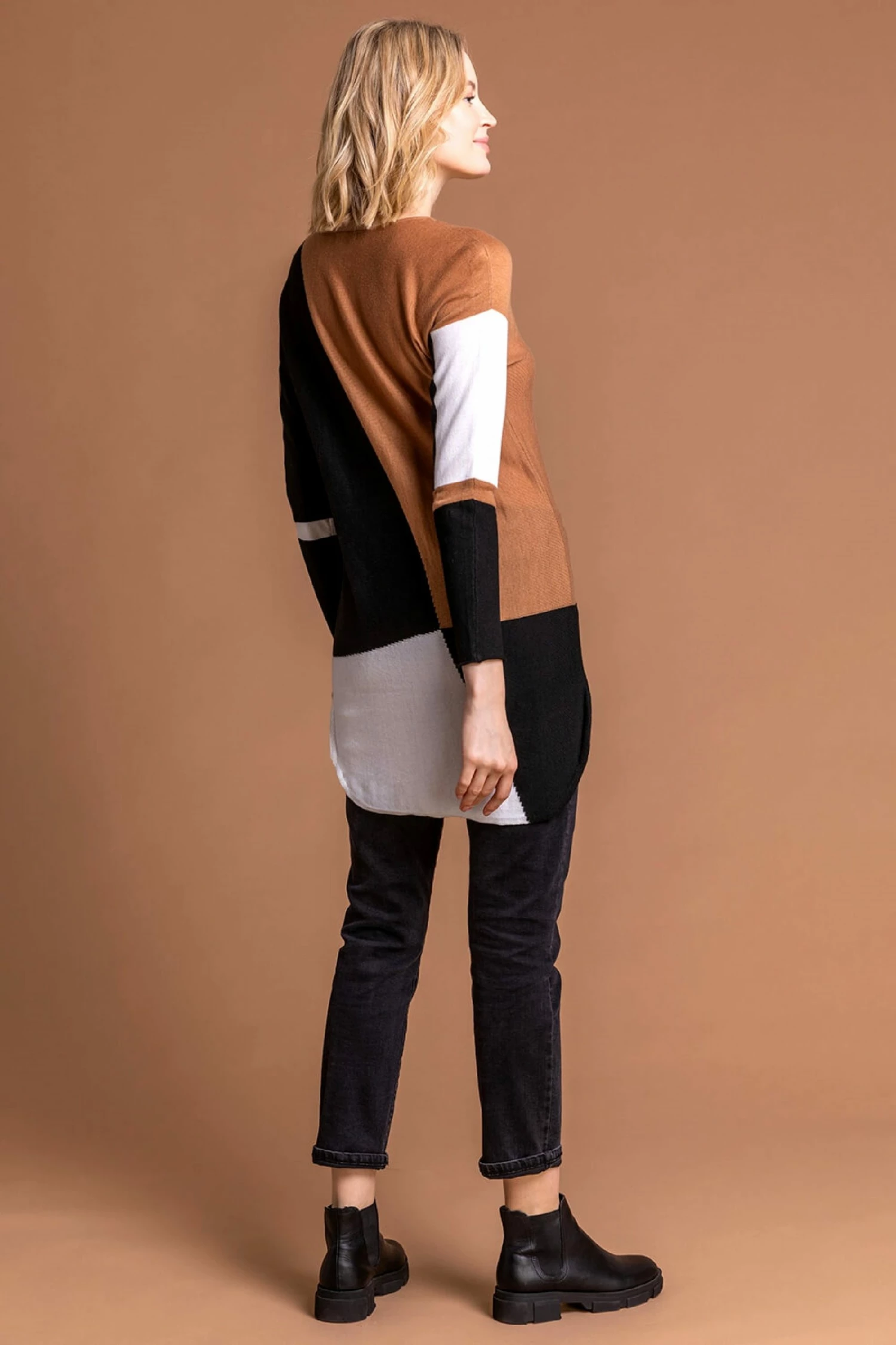 Roman Brown Colour Block Crew Neck Jumper 4 Roman Brown Colour Block Crew Neck Jumper - Image 2