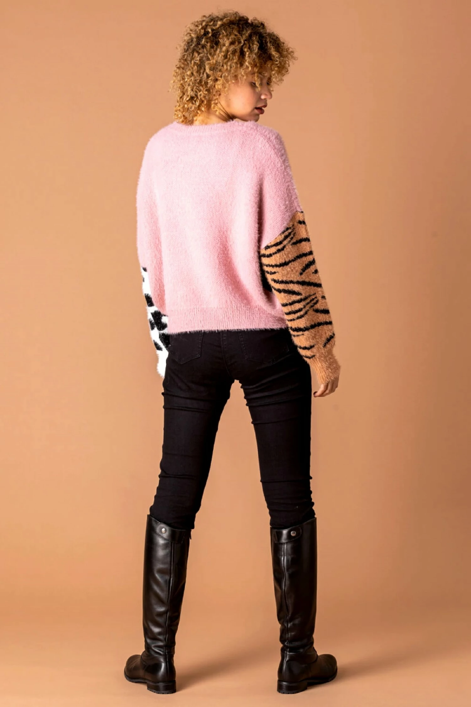 Roman Pink Colour Block Animal Print Jumper 4 Roman Pink Colour Block Animal Print Jumper - Image 2