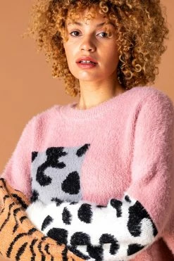 Roman Pink Colour Block Animal Print Jumper 10 Roman Pink Colour Block Animal Print Jumper -Roman Sales Shop unnamed file 9584