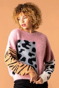 Roman Pink Colour Block Animal Print Jumper 11 Roman Pink Colour Block Animal Print Jumper -Roman Sales Shop unnamed file 9585
