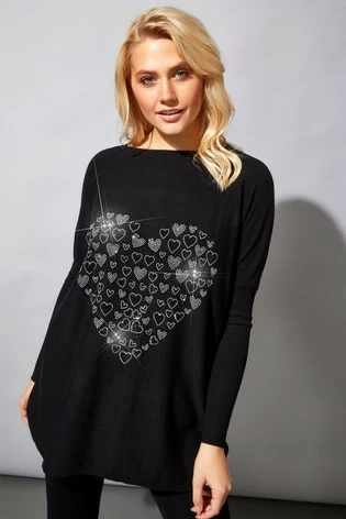Roman Black Heart Embellished Tunic Lounge Jumper 7 Roman Black Heart Embellished Tunic Lounge Jumper - Image 5