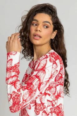 Roman Red Butterfly Print Crew Neck Jumper -Roman Sales Shop unnamed file 9599