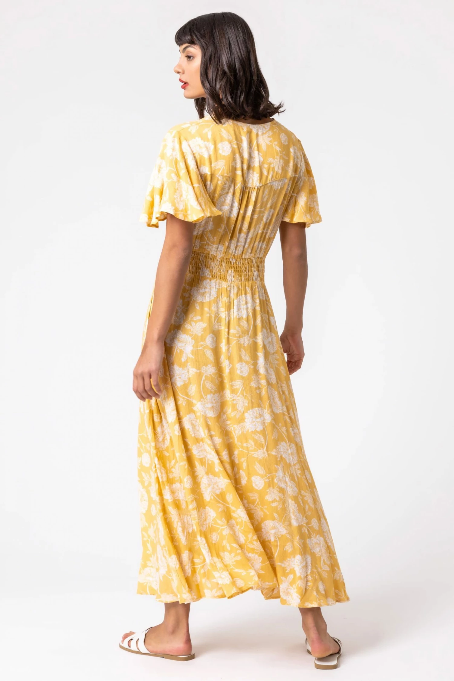 Roman Yellow Floral Print Tiered Midi Dress 4 Roman Yellow Floral Print Tiered Midi Dress - Image 2