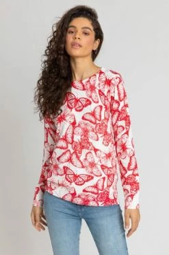 Roman Red Butterfly Print Crew Neck Jumper -Roman Sales Shop unnamed file 9600